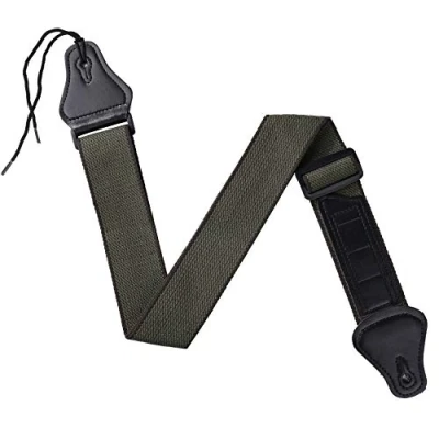 Imagen de MengH SHOP Correa para Guitarra Ajustable de Suave Algodón y Extremos Cuero PU Correas con 3 Soportes Púas Guitarra, Eléctrica Acústica Bajo (Verde)