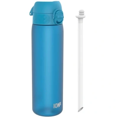 Imagen de ion8 Botellas de Agua con Pajita, 500 ml/18oz, a Prueba Fugas, Fácil Abrir, Cierre Seguro, Apta para Lavavajillas, Libre BPA, Tapa Higiénica Abatible, Asa Transporte, Limpieza, Azul