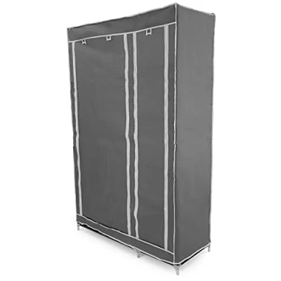 Imagen de PrimeMatik Armario ropero guardarropa de Tela Desmontable 110 x 45 175 cm Gris Doble con Puertas enrollables