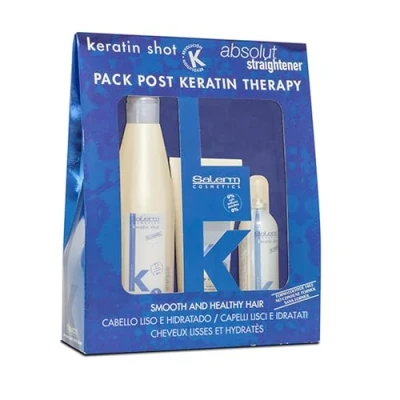 Imagen de SALERM Post Alisado Keratina Kit Mantenimiento Keratin Shot con Champú 500 ml + Mascarilla 200 Sérum 100 Cabello Liso e Hidratado Prolonga los resultados del 3 Meses