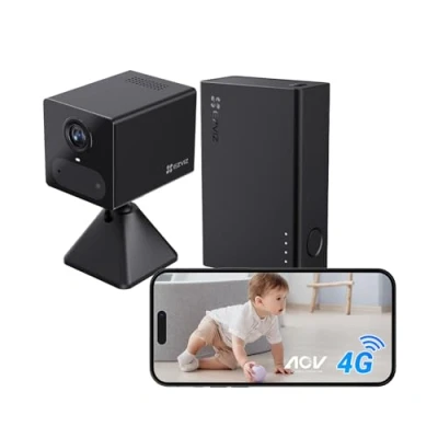 Imagen de EZVIZ 4G Kit de Camara Vigilancia Bateria 2000mAh y Power Bank 5200mAh, 2K Interior Seguridad, Audio Bidireccional, AI Deteccion Humana, 512GB Tarjeta(No Incluido), CB2 Negro