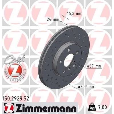 Imagen de ZIMMERMANN 150.2929.52 Disco de freno 307 24 6/5 5 112 ventilación interna, perforado revestido altamente carbonizado BMW: 2 Active Tourer, X1