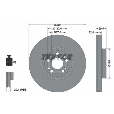 Imagen de TEXTAR 92307105 Disco de freno 330 32 05/08 112 ventilación interna revestido altamente carbonizado sin perno sujeción rueda, buje rueda