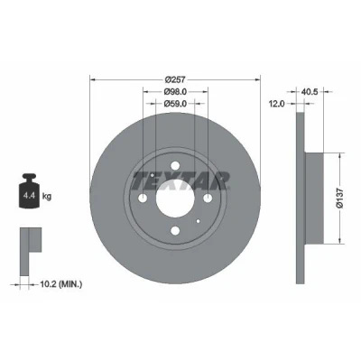 Imagen de TEXTAR PRO 92236703 Disco de freno 257 12 04/06 98 macizo revestido sin perno sujeción rueda, buje rueda FIAT: Panda III Hatchback