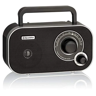 Imagen de Roadstar TRA 2235BK Radio Portátil FM Analógica, Funciona a Red/Pilas, Toma de Auriculares, Transistor Pequeño y Ligero para Casa, Cocina, Altavoz 6.4W, Excelente Recepción, Negro