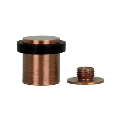 Imagen de Tope para Puertas 24 x 30 mm Base Roscada Laton Mate Goma Negra Incluye Tornillo + Taco de Sujeción EVI Herrajes I 18024X30 (34mm 30mm, Latón Cuero Negra)