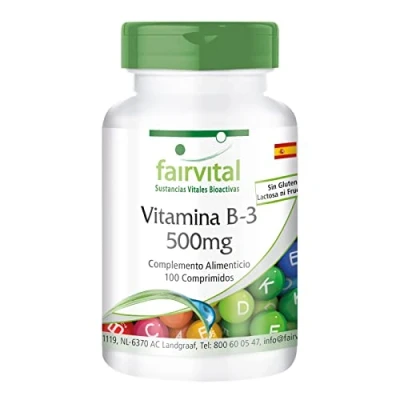 Imagen de Fairvital Vitamina B3 500mg Nicotinamida Flush Free No ruborizante VEGANA Dosis elevada 100 Comprimidos Calidad Alemana