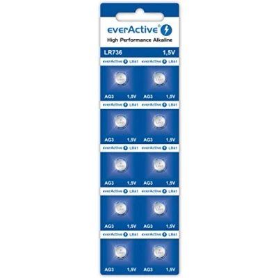 Imagen de EverActive AG3 Pilas alcalinas de 1,5 V (10 Unidades, Mini G3 LR736 LR41, 5 años Vida útil, 10 Unidades)
