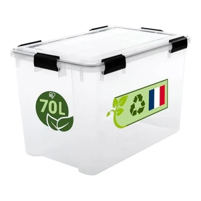 Imagen de Iris Ohyama, Caja de Almacenamiento Hermética Plástica, 70L, Transparente, Tapa, Junta Impermeable, Clips Cierre, Apilable, para Exterior, Garaje, Ropa, Antipolvo, Sin BPA, WSB 70