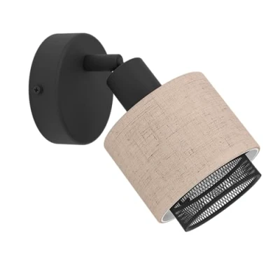 Imagen de Eglo Rosley lámpara de pared, pared para interiores con foco giratorio, tejido en metal natural y negro, salón dormitorio, casquillo E14