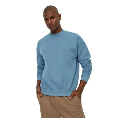 Imagen de Trendyol Sudadera Regular Lisa de Cuello Redondo, Azul, XS para Hombre
