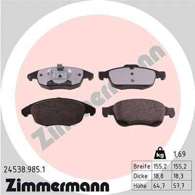 Imagen de ZIMMERMANN 24538.985.1 Juego de pastillas freno Foto correspondiente a la entrega CITROËN: C4 I Grand Picasso, II Hatchback, Berlingo