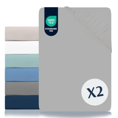 Imagen de Dreamzie Juego de 2 Sabanas 90x190/200 Ajustables Microfibra Ultra Suave Oeko Tex Certificado Bajeras Infantil Gris Peltre