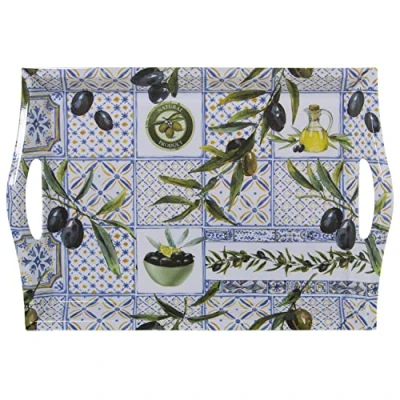 Imagen de DRW Bandeja Rectangular de melamina con Asas Olivas tamaño Grande 5x31x44 cm