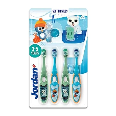 Imagen de Jordan ® Step 2 Cepillo de dientes para niños 3 a 5 años 4 unidades Azul Y Verde