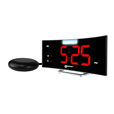 Imagen de Reloj Despertador con Potente Alarma de 95 dB, Almohadilla Vibratoria, Pantalla Grande y Destello Brillante El Geemarc Wake &#039;N&#039; Shake Curve le Despertará un Sueño Profundo Versión ES