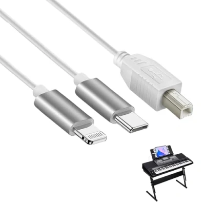 Imagen de cable USB C a B MIDI 2 en 1, OTG de 1 m tipo impresora para iPhone, iOS, controlador interfaz audio, teclado (blanco)