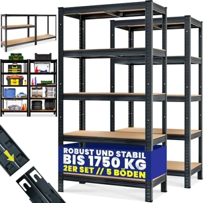 Imagen de Monzana® 2X Estanterías Metálicas 180x90x40cm 1750 Kg Cargas Pesadas Almacenaje Garage Tableros MDF Taller