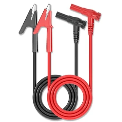 Imagen de Cleqee 2 cables de prueba para multímetro banana, ángulo a cocodrilo, pinzas suaves y flexibles pruebas eléctricas, 1 m
