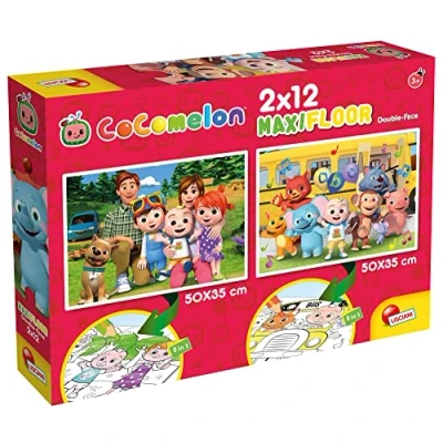 Imagen de LISCIANI COCOMELON Maxi puzzle para niños a partir de 3 años, 2 x 12 piezas, en 1 doble cara delante/detrás con fondo color fomenta la creatividad fabricado Italia