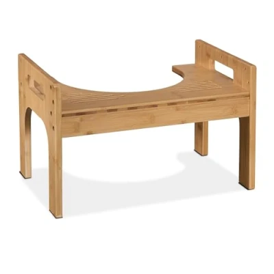Imagen de Relaxdays Taburete Fisiológico Inodoro Bambú, Escalón Váter, Banco Ergonómico para IR al Baño, 28,5x45,5x28,5cm, Natural, Silicona