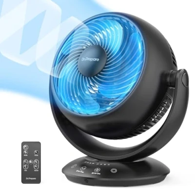 Imagen de DR.PREPARE Ventilador de Mesa Circulación Aire 25dB Potente Silencioso 3 Velocidades Temporizador 12H Oscilación Inclinación 90 con Mando a Distancia para Dormitorio Oficina