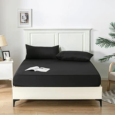 Imagen de Good Nite Sábana Bajera Ajustable de 25 cm Profundidad Extra Suave, Transpirable, Lavable a máquina, sábanas bajeras para Cama Individual, Doble, King y Super (Negro, Doble)