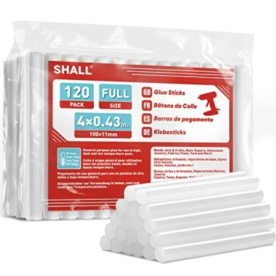 Imagen de SHALL Barras de pegamento caliente tamaño completo, 11 mm x 100 120 unidades, aptas para pistolas todo tipo clima, multiusos, manualidades niños y adultos