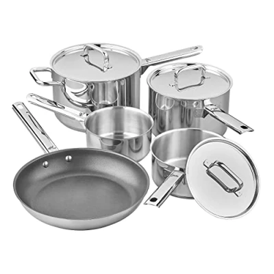 Imagen de Tala Performance Juego de utensilios cocina acero inoxidable 5 piezas, cacerolas con tapas inoxidable, 16, 18 cm profundidad y 20 mango auxiliar, sartén