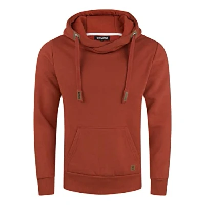 Imagen de riverso RIVNiklas Sudadera con Capucha para Hombre, y Bolsillos Canguro, Cuello Cruzado, Color Liso, algodón, Rusty Ochre Red 15400, M