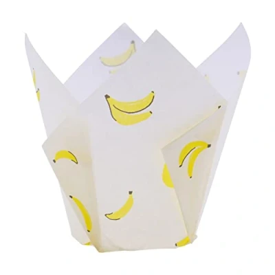 Imagen de 24 Cápsulas de Papel para Cupcakes PME en forma tulipán, Bananas