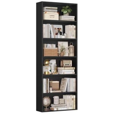 Imagen de FirFurd 180cm Estantería Almacenaje Madera, Librería con 6 Baldas, Libreria Estanteria, Libros, Mueble para Salón, (Negro)