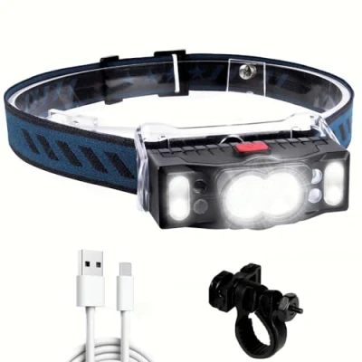 Imagen de LETOUR Linterna frontal LED, superbrillante USB recargable, 1000 lm, 7 modos, luz de advertencia roja, IPX5, resistente al agua, para correr, pescar, camping, ciclismo, senderismo, trabajo