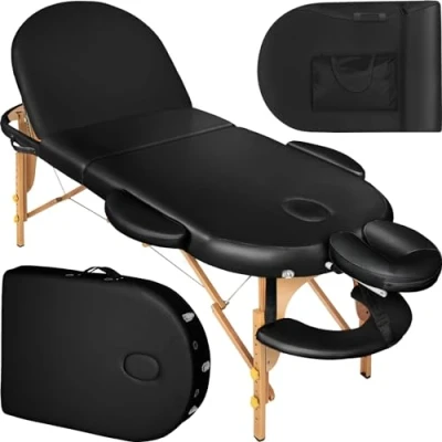 Imagen de TecTake® Camilla Masaje Plegable, Profesional Fisioterapia, Quiromasaje, Tatoos, Estética de Aluminio y Madera, Ajustable en Altura, 3 Zonas, con Bolsa Transporte Negro
