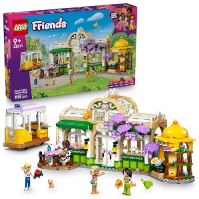 Imagen de LEGO Friends Café Botánico y Floristería Juego de Construcción con 4 Mini Muñecos, Figura Gato, Tranvía Juguete, Accesorios Cocina inc. Pasteles Tazas Regalo para Niñas 9+ Años 42671