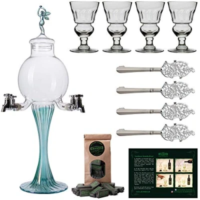 Imagen de ALANDIA Absenta Absinthe Juego de Accesorios: Completo con 1x Fuente Hada Verde 4X Vasos Cucharas Azúcar