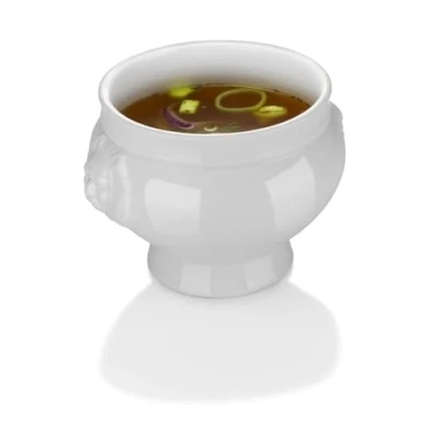 Imagen de HENDI Cuenco, tazón, recipiente, con decoración de cabeza león, para desayuno, sopas, cereales, postres, frutas, apto lavavajillas y microondas, 1L, ø175x(H) 120mm, ligero, porcelana blanca