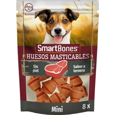 Imagen de SmartBones huesos Masticables Mini Snack masticable con sabor a ternera para perros pequeños, de textura blanda, sin cuero crudo, 8 piezas
