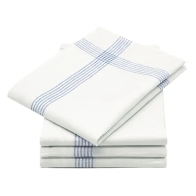 Imagen de ZOLLNER 4 paños de Cocina Lino, 50x70 cm, Blanco con Rayas Azules