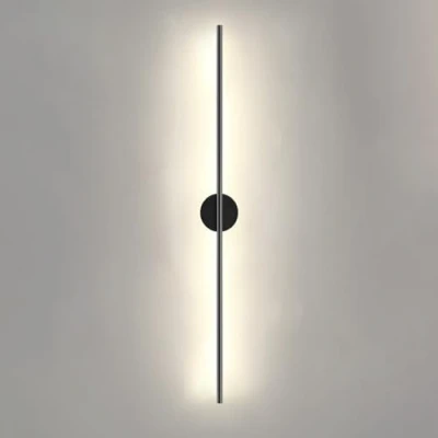 Imagen de Klobvtt Aplique de pared lineal negro, iluminación minimalista, palo delgado, lámpara LED, tira larga, luces montaje en pared, bañador interior para sala estar, dormitorio, pas