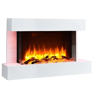 Imagen de BALDERIA Aidan Chimenea eléctrica de pie Efecto Llama en 3D Calentador, calefacción 2000W Iluminación Ambiental LED Mando a Distancia, Temporizador, Encendido programable y termostato