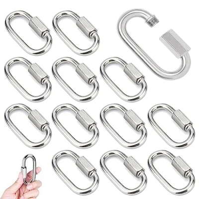 Imagen de 14 Piezas Mosquetón de Rosca M4 Mosquetones Acero Inoxidable 304 Bloqueo con Tapón Conexión Rápida para Conectar Cuerdas Cadenas Jarcia