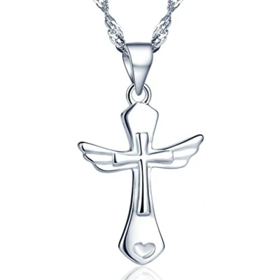 Imagen de Infinite U Clásico Collares Cruz, Diseño de Alas ángel para Niñas/Mujeres Collar con Colgante Hecha Plata Ley 925 (con bolsa regalo)