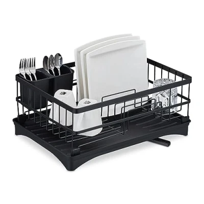 Imagen de Relaxdays Escurreplatos con Desagüe, Cesto Secador de Platos, Tazas, Cuencos y Ollas, Color Negro, 18 x 42 30 cm Aprox