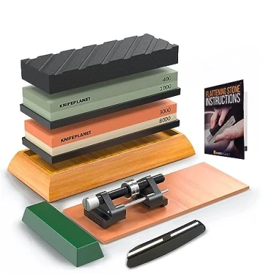 Imagen de KNIFEPLANET afilado de cuchillos piedra conjunto 400/1000 y 3000/8000 grit profesional, seguro afilador whetstone juego incluye aplanamiento