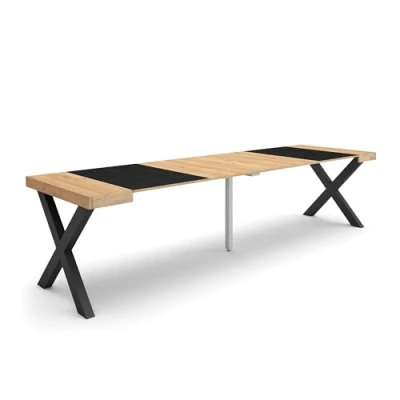 Imagen de Skraut Home Mesa Consola Extensible Comedor Plegable 300 para 14 comensales Patas Madera Maciza Estilo Moderno Roble y Negro