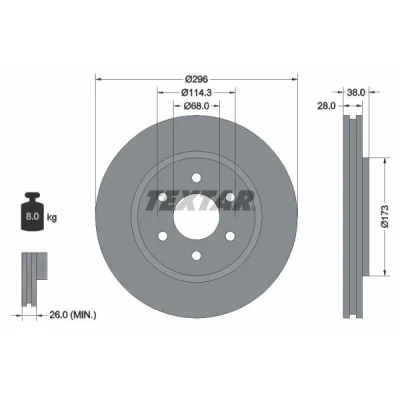 Imagen de TEXTAR PRO 92199603 Disco de freno 296 28 06/06 114,3 ventilación interna revestido sin perno sujeción rueda, buje rueda