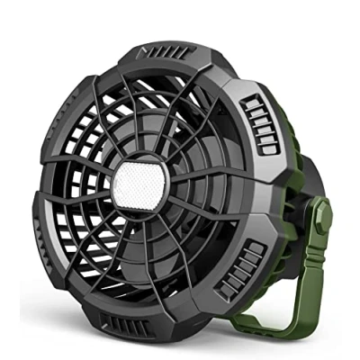 Imagen de Melchioni Family Ventilador de Camping Portátil Recargable, Batería 5200 mah, Luz LED, 3 Brillos, Velocidades, 10 cm Diámetro, Gancho para colgar y Mando a Distancia, Rotación 180