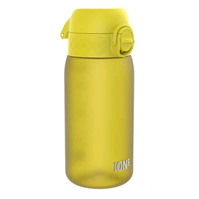 Imagen de Ion8 Botella de Agua para Niños, 350ml, a Prueba Fugas, Fácil Abrir, Cerradura Segura, Apta Lavavajillas, Sin BPA, Asa Transporte, Limpiar, Neutro en Carbono, Amarillo