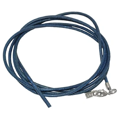 Imagen de unbespielt Joyas cordón de Cuero Azul Cadena Longitud 100 cm Ancho 2.0 mm mosquetón Color Plata. La Puede acortarse